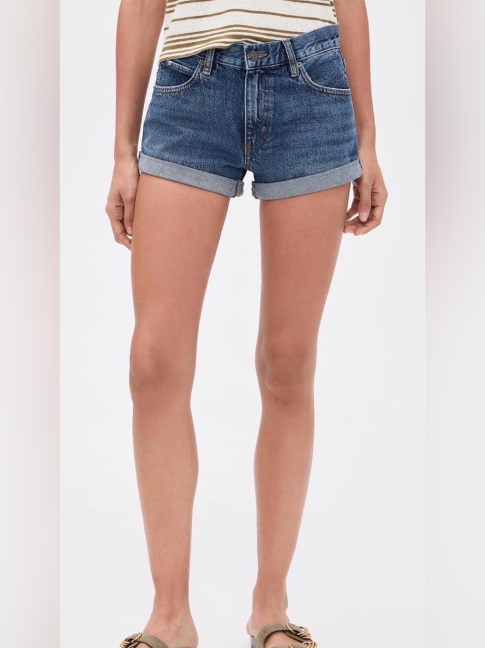 Frame Le Cutoff Denim Cuffed Hem Mid Rise Blue Jean Shorts
